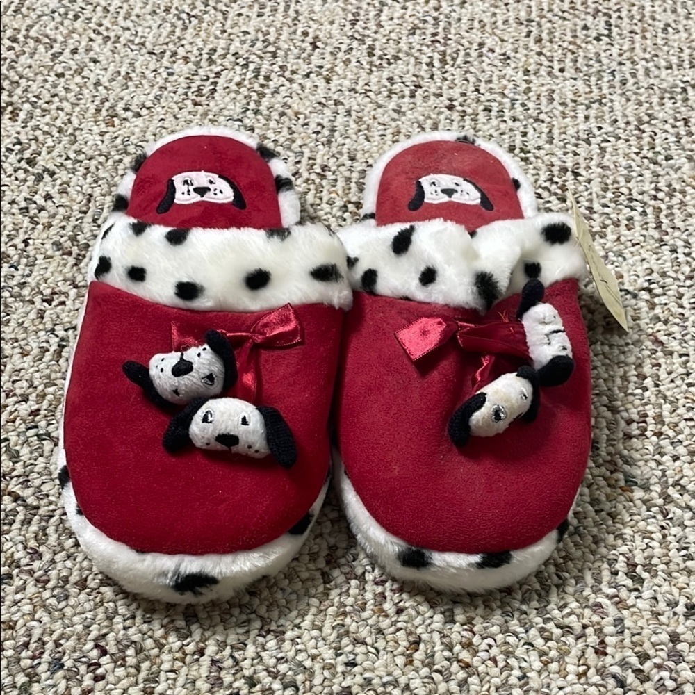 Red Dalmatian Slippers with Plush Accents. Size 9-10 NWT